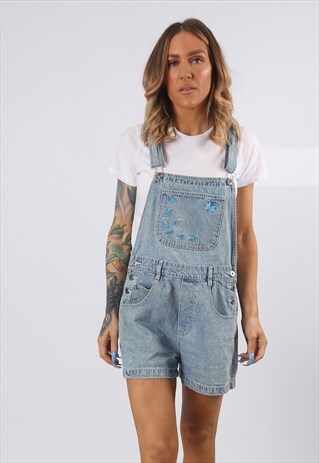 DENIM DUNGAREE SHORTS RUE 21 VINTAGE UK 12 (5DE)