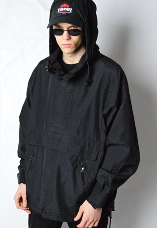 VINTAGE 90S GAP BLACK MINIMALIST SHELL ANORAK JACKET