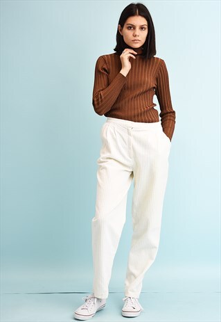 90'S RETRO REGULAR WAIST NEUTRAL CORDUROY TROUSERS