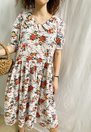 VINTAGE 90S ENGLISH ROSE BOHEME PRINT MAXI DAY TEA DRESS