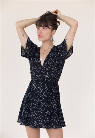 TIA WRAP DRESS - BLACK POLKA