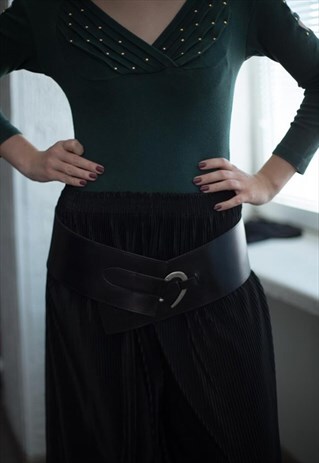 VINTAGE 80'S MASSIVE BLACK LEATHER BELT