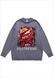 ROBOT SWEATER KNIT DISTRESSED JUMPER TRANSFORMER TOP BLACK