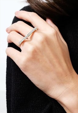 Double Finger Band Ring Women Sterling Silver Ring