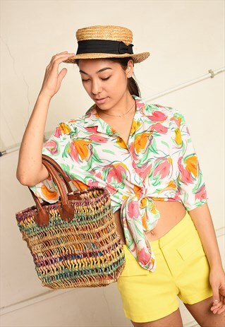 90'S RETRO FLORAL PRINT PARIS CHIC FESTIVAL BLOUSE TOP