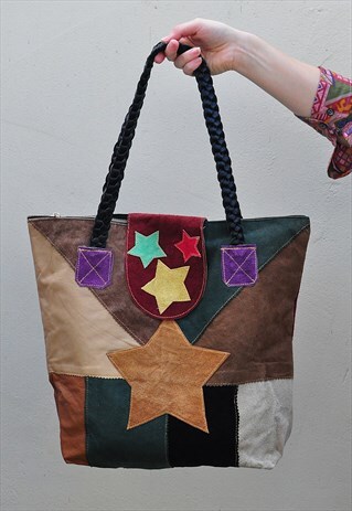 VINTAGE SUEDE PATCHWORK TOTE BAG