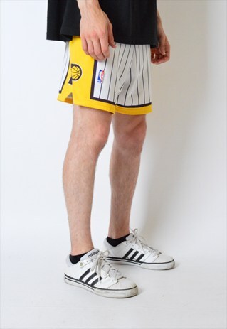 VINTAGE 90S WHITE STRIPED NBA PACERS CHAMPION SPORT SHORTS