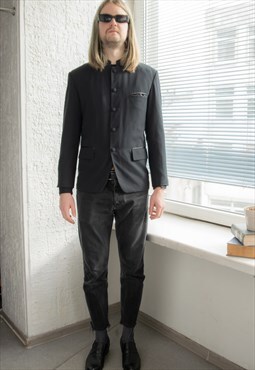 Vintage 70's Black High Collar Suit Blazer Jacket
