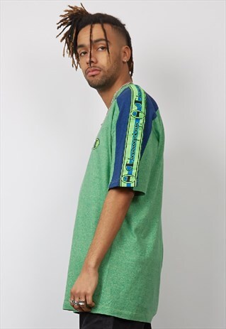 VINTAGE 90'S CHAMPION TAPE GREEN V-NECK T-SHIRT