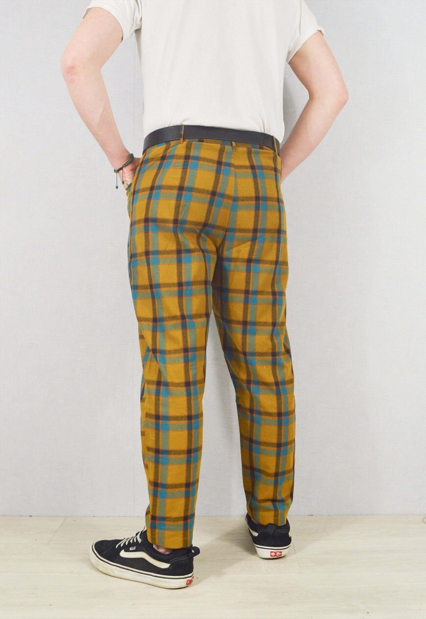 Yellow checkered hot sale pants mens