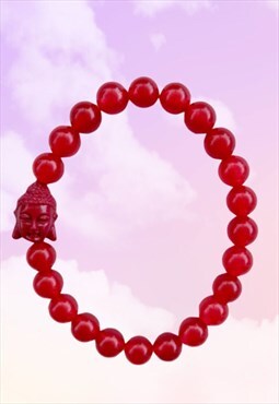 Peaceful Buddha - Red Chalcedony Beaded Gemstone Bracelet