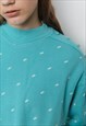 VINTAGE 80S BOXY FIT KNITTED JUMPER IN PASTEL BLUE S