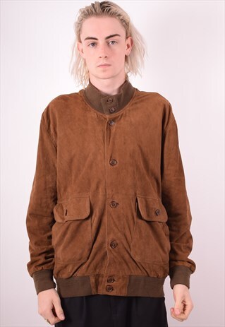 MENS VINTAGE SUEDE JACKET XL BROWN 90S
