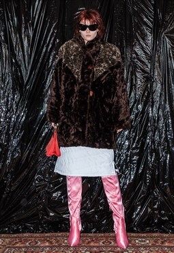 Vintage Y2K hot leopard pattern faux fur jacket in brown