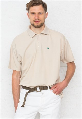 90S VINTAGE BEIGE LACOSTE SHORT SLEEVE POLO SHIRT