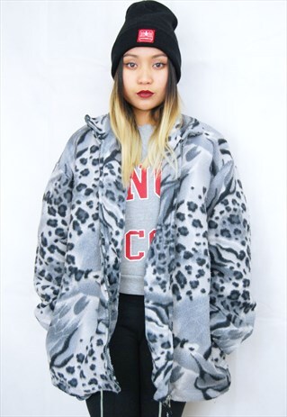 CRAZY PRINT ZIP UP FLEECE TOP (1990'S)
