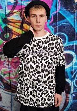 Leopard fake 2 sleeve tee long animal print bleached t-shirt