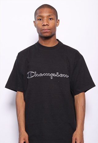 VINTAGE CHAMPION BIG LOGO SPELLOUT T-SHIRT BLACK