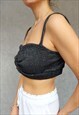 Y2K TOP, GRUNGE BRALETTE, BLACK KNIT BRA, METALLIC GRAY TOP