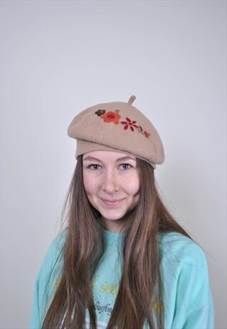 VINTAGE FLOWERS EMBROIDERY BEIGE BERET