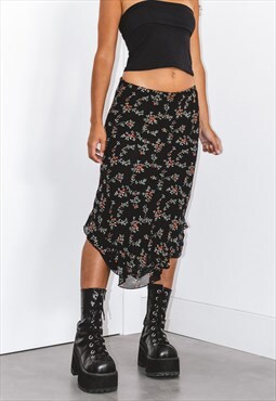 Vintage asymmetric Patterned Slip Skirt 90s Floral Print