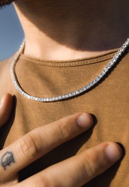 Silver 3mm Tennis Chain Necklace CZ Iced Diamond Chain