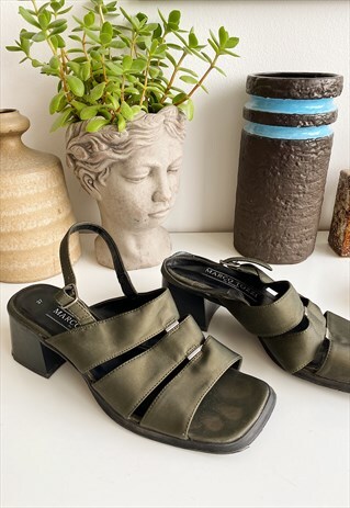 VINTAGE 90S MINIMALIST KHAKI SATIN SANDALS SHOES PUMPS