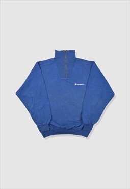 Vintage 90s Champion Embroidered 1/4 Zip Sweatshirt in Blue