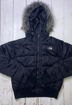 vintage y2k north face black 550 puffer jacket coat fur hood
