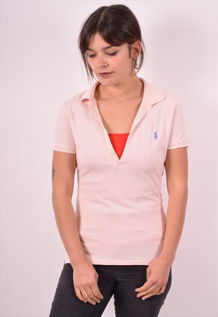 RALPH LAUREN WOMENS VINTAGE POLO SHIRT MEDIUM PINK 90S