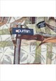 VINTAGE PURITAN OLIVE GREEN & BROWN LEAFY PRINT HAWAIIAN SHI