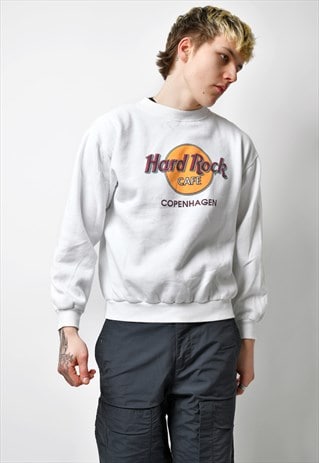 Vintage Hard Rock Cafe sweatshirt in white colour men's 90s
