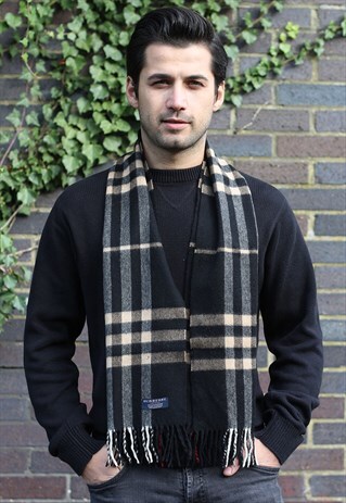 VINTAGE CASHMERE CHECKED SCARF BLUE-AS89