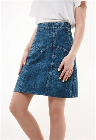 80S VINATGE ACID WASH DENIM PENSIL MINI SKIRT 729