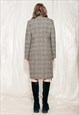 VINTAGE COAT 90S LONG WOOL JACKET IN GREY PLAID