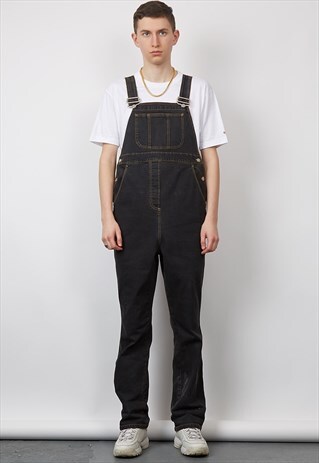 VINTAGE 90'S WASHED BLACK CONTRAST TOBACCO STITCH DUNGAREES