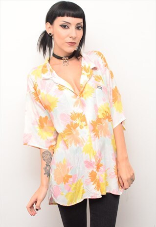VINTAGE 90'S HAWAIIAN FLORAL GRUNGE PATTERNED SLOUCHY SHIRT