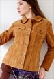 VINTAGE SUEDE LEATHER JACKET COLLARED BUTTON DOWN TAN BROWN 