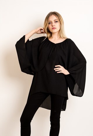 LONG SLEEVES KIMONO CAPE (BLACK)