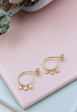 YELLOW GOLD VERMEIL STAR STUD HOOP EARRINGS
