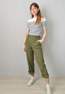 Vintage Army Cargo Pants High Waist Trousers British Fatigue