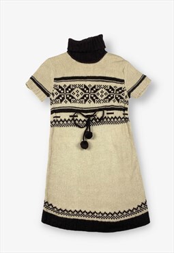 Vintage Roll Neck Knit Jumper Dress Cream Large BV15730