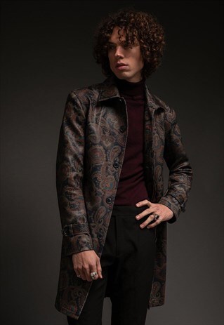 MENS RETRO PAISLEY FINSBURY WAXED COTTON MAC