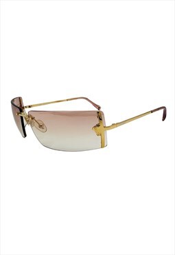 Versace Sunglasses Rimless Rectangle Pink Vintage Peach Gold
