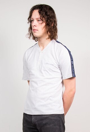 90'S VINTAGE LIGHT GREY CHAMPION BUTTON T-SHIRT