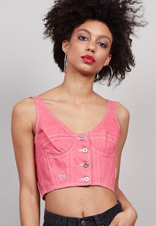 VINTAGE 90'S PINK CROPPED DENIM TOP