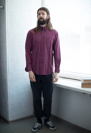 VINTAGE 80'S PURPLE CHECKED COTTON SHIRT