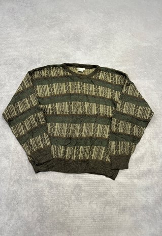 VINTAGE KNITTED JUMPER ABSTRACT PATTERNED GRANDAD SWEATER