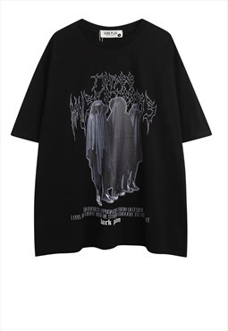 Creepy print t-shirt Dark plan tee retro Gothic top in black