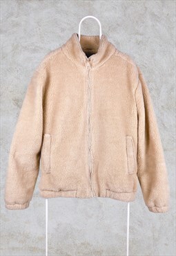 Vintage Loom Sherpa Teddy Fleece Jacket Beige XL